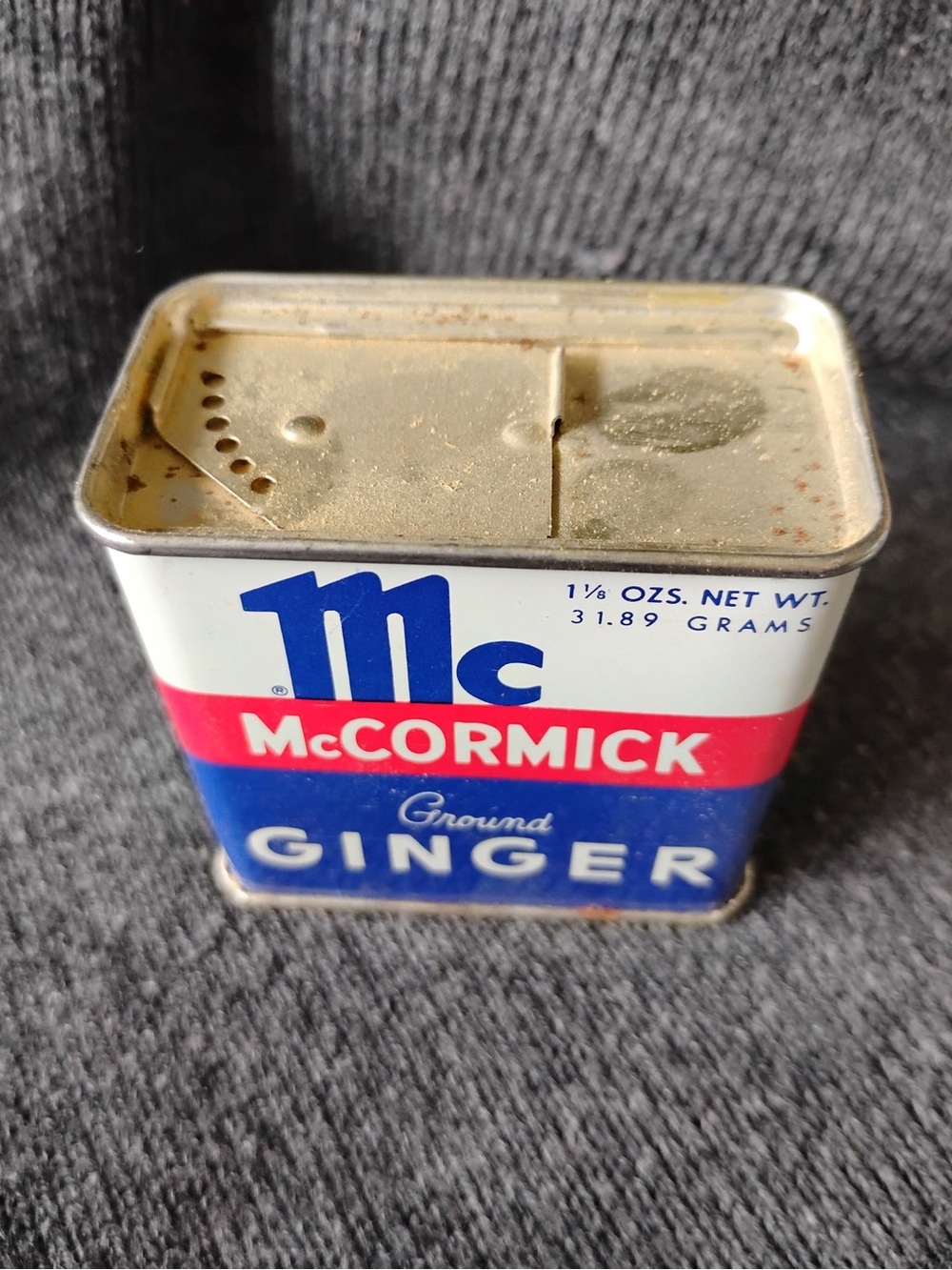 Vintage McCormick Ground Ginger Tin — White, Red & Blue